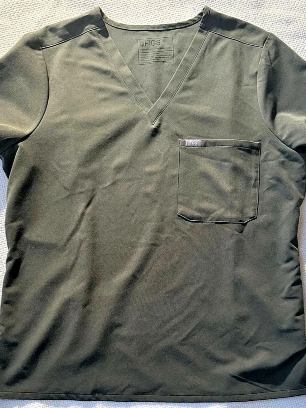 FIGS Technical Collection XXL Olive Green Scrub Top V-Neck Nurse Medical
